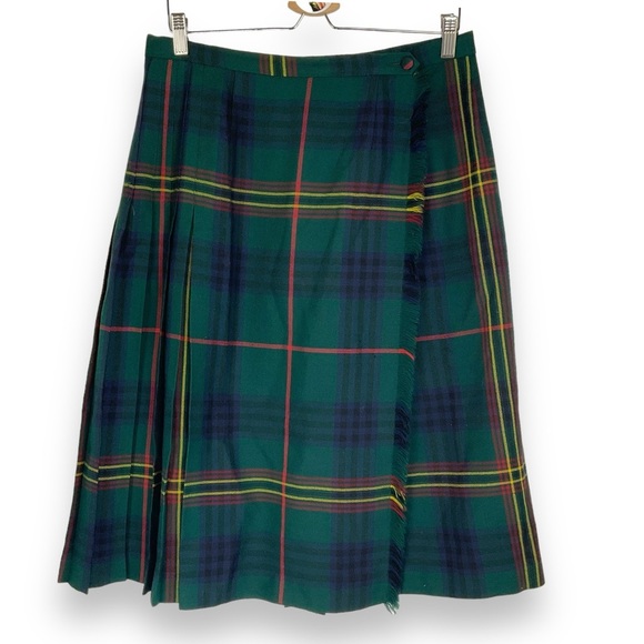 Vintage Dresses & Skirts - Highland Queen Kilt Logan Tartan Plaid Skirt Scottish Wool Green Blue Red Sze 14